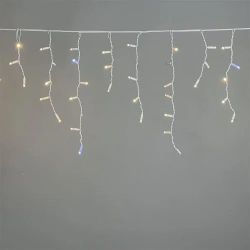 Гирлянда Бахрома 3,1 x 0,5 м Тепло-Белая с Мерцанием Белого Диода 220В, 120 LED, Провод Белый Каучук 2,3мм, IP65. Фото 1.