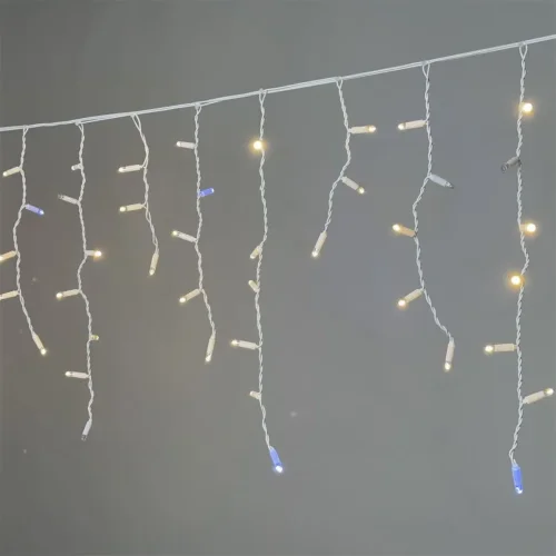 Гирлянда Бахрома 3,1 x 0,5 м Тепло-Белая с Мерцанием Белого Диода 220В, 120 LED, Провод Белый Каучук 2,3мм, IP65. Фото 2.