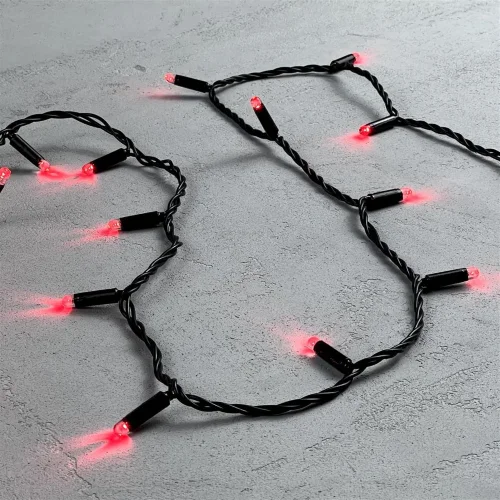 Гирлянда Нить с Колпачком 10м Красная 24В, 100 LED, Провод Черный ПВХ, IP65. Фото 4.