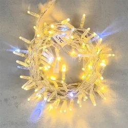 Гирлянда Нить с Колпачком 10м Тепло-Белая с Мерцанием Белого Диода 220В, 100 LED, Провод Прозрачный ПВХ, IP65
