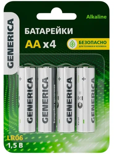 Элемент питания алкалиновый AA/LR6 Alkaline (блист.4шт) GENERICA ABT-LR06-ST-L04-G - фото