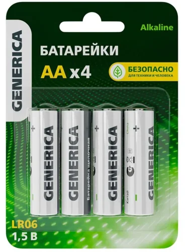 Элемент питания алкалиновый AA/LR6 Alkaline (блист.4шт) GENERICA ABT-LR06-ST-L04-G - фото