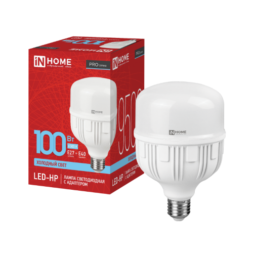 Лампа светодиодная LED-HP-PRO 100Вт 230В E27 с адаптером Е40 6500К 9500Лм IN HOME - Фото