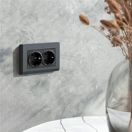 Розетка двойная с заземлением (Hammar черный) W1272008 - фото 3