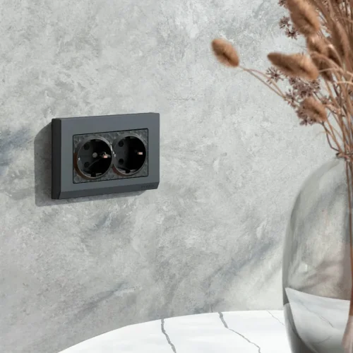 Розетка двойная с заземлением (Hammar черный) W1272008 - фото 3