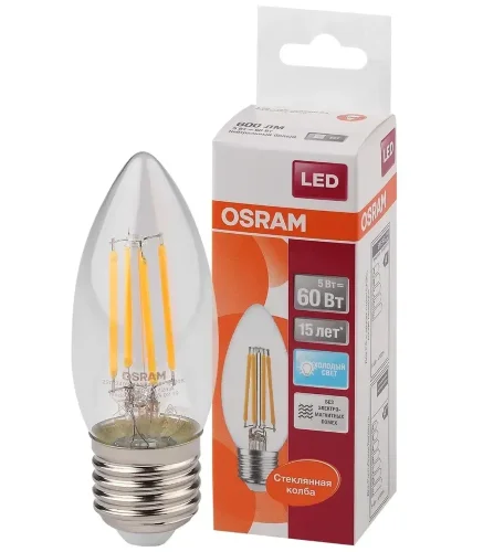 Лампа светодиодная филаментная 5W/4000K (=60W) E27 | LED Star 2Y FILAMENT | - OSRAM. Фото 2