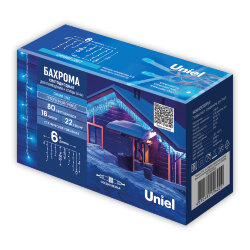 ULD-B6006-080-STK BLUE IP44 Бахрома светодиодная со статическим свечением, 6м, Соединяемая, 80 светодиодов, Синий свет, Провод прозрачный