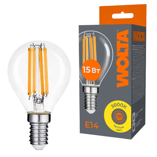 Светодиодная лампа WOLTA FILAMENT WF-G45-15W3KE14 15Вт 3000K Е14 - фото 1.