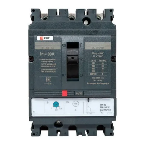 Выключатель автоматический 3п 160/80А 36кА ВА-99C Compact NS PROxima EKF mccb99C-160-80 - фото 5