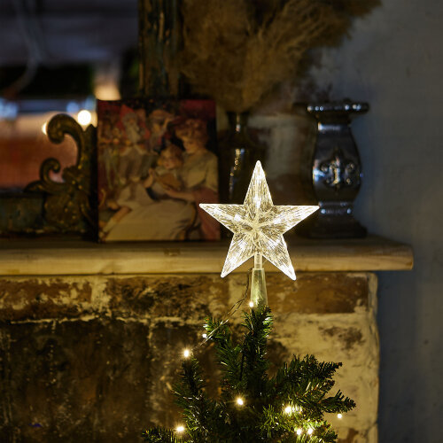 ULD-H1515-010-STB-2AA WARM WHITE STAR-2 Украшение светодиодное для ёлки Звезда-2, 15см, на батарейках не в-к, 10 светодиодов, Теплый белый свет, Прозрачный провод. - фото 5