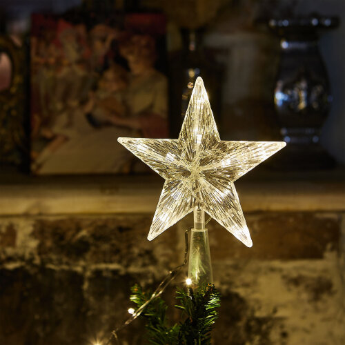 ULD-H1515-010-STB-2AA WARM WHITE STAR-2 Украшение светодиодное для ёлки Звезда-2, 15см, на батарейках не в-к, 10 светодиодов, Теплый белый свет, Прозрачный провод. - фото 8