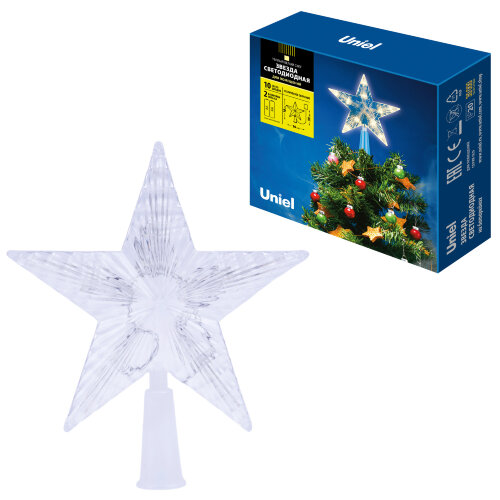 ULD-H1515-010-STB-2AA WARM WHITE STAR-2 Украшение светодиодное для ёлки Звезда-2, 15см, на батарейках не в-к, 10 светодиодов, Теплый белый свет, Прозрачный провод. - фото 7