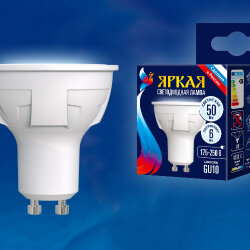 LED-JCDR 6W-NW-GU10-FR PLP01WH Лампа светодиодная, Форма JCDR, матовая, Серия ЯРКАЯ, Белый свет 4000K