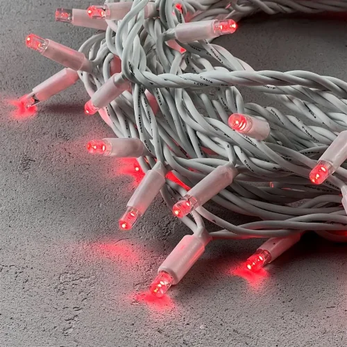 Гирлянда Нить 10м Красная 24В, 75 LED, Провод Белый Каучук, IP65. Фото 2.