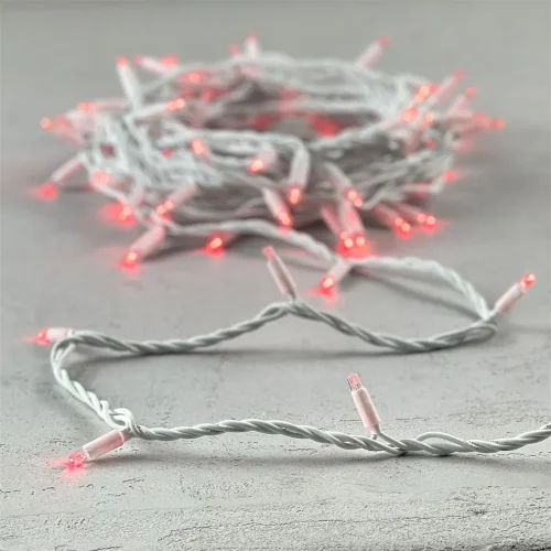 Гирлянда Нить 10м Красная 24В, 75 LED, Провод Белый Каучук, IP65. Фото 6.
