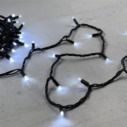 Гирлянда Нить 10м Белая 220В, 75 LED, Провод Черный Каучук, IP65