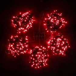Комплект 5 Красных Нитей по 20м с Мерцанием Белого Диода, 1000 LED, Провод Черный ПВХ, IP54