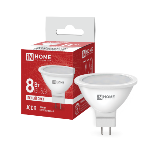 Лампа светодиодная LED-JCDR-VC 8Вт 230В GU5.3 4000К 720Лм IN HOME - Фото