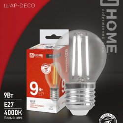 Лампа светодиодная LED-ШАР-deco 9Вт 230В Е27 4000К 1040Лм прозрачная IN HOME