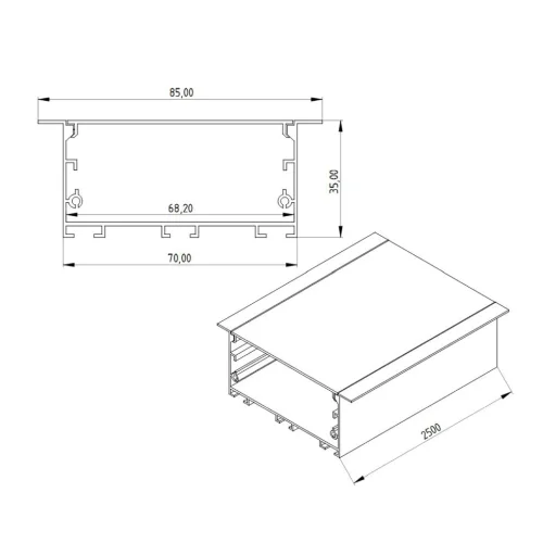 Алюминиевый профиль 321K (2500х85/70х35мм с рассеивателем) - фото II