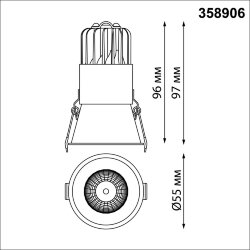 Встраиваемый светодиодный светильник с переключателем цветовой температуры «Novotech» 358906, серия: LANG - Переключение цв. температуры на корпусе светильника