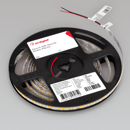 Светодиодная лента UL-A200-10mm 24V Warm3000 (20 W/m, IP20, 2835, 5m) (Arlight, высок.эфф.150 лм/Вт) - фото 2