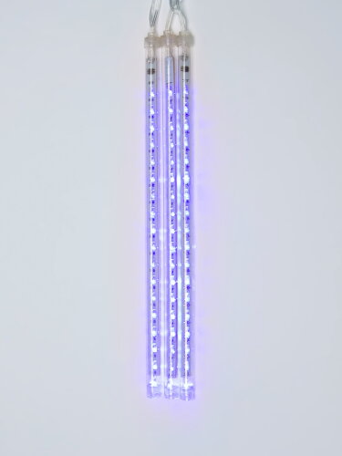 ULD-E2405-240-DTK BLUE IP44 METEOR Занавес светодиодный фигурный Падающие звезды, соединяемый, 2х0.5м, 8 подвесов, Синий свет, Провод прозрачный. - фото 3