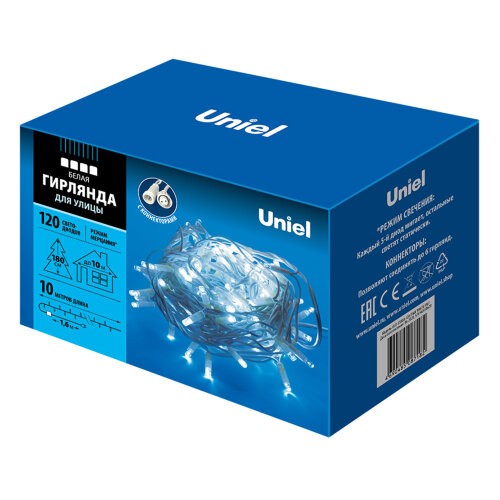 ULD-S1000-120/TWK WHITE IP67 Гирлянда светодиодная с эффектом мерцания, 10м. Соединяемая. 120 светодиодов. Белый свет. Провод белый. - фото