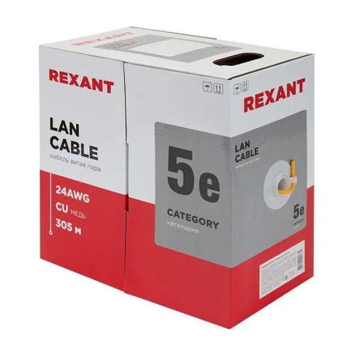 Кабель витая пара U/UTP кат.5E 4х2х24AWG LSZH нг(А)-HF INDOOR SOLID медь оранж. 305м (м) Rexant 01-0049 - фото 2