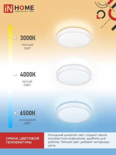 Светильник светодиодный COMFORT SAPHIR 125Вт 230В 3000-6500K 10000Лм 500x115мм с пультом ДУ IN HOME - Фото 4