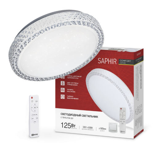 Светильник светодиодный COMFORT SAPHIR 125Вт 230В 3000-6500K 10000Лм 500x115мм с пультом ДУ IN HOME - Фото