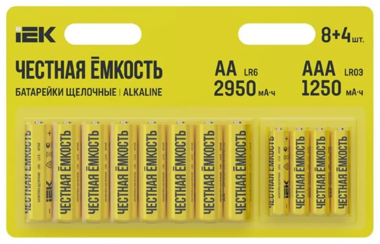 Элемент питания алкалиновый LR6/AA+LR03/AAA (блист.8+4шт) IEK ABT-LR06-LR03-OP-L08-04 - фото