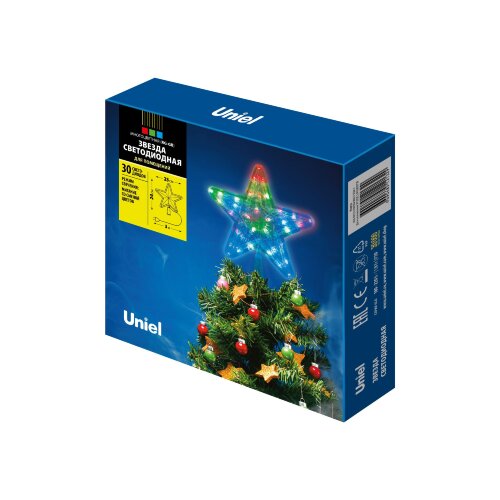 ULD-H2222-030-DTA MULTI STAR-1 Украшение светодиодное для ёлки Звезда-1, 22 см, 30 светодиодов, Разноцветный свет, Прозрачный провод. - фото 5