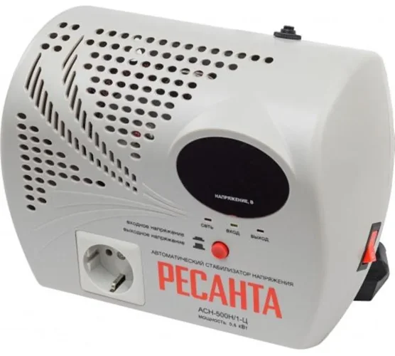 Стабилизатор напряжения АСН-500 Н/1-Ц 1ф 0.5кВт настен. с розеткой IP20 релейный Ресанта 63/6/9 - фото