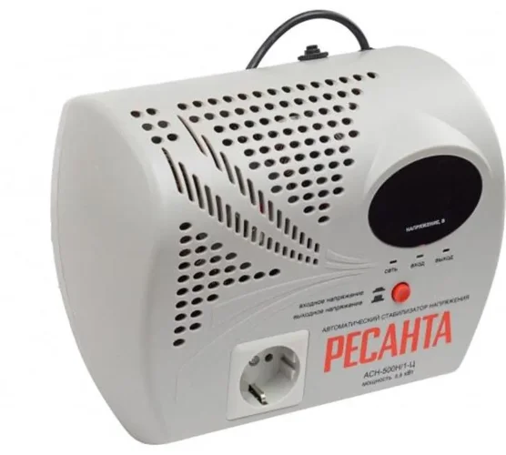 Стабилизатор напряжения АСН-500 Н/1-Ц 1ф 0.5кВт настен. с розеткой IP20 релейный Ресанта 63/6/9 - фото 2