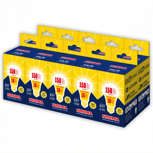 LED-A60-16W-WW-E27-FR-NR Набор из 10штук Лампа светодиодная, Форма A, матовая, Серия Norma, Теплый белый свет 3000K, Картон - фото 1