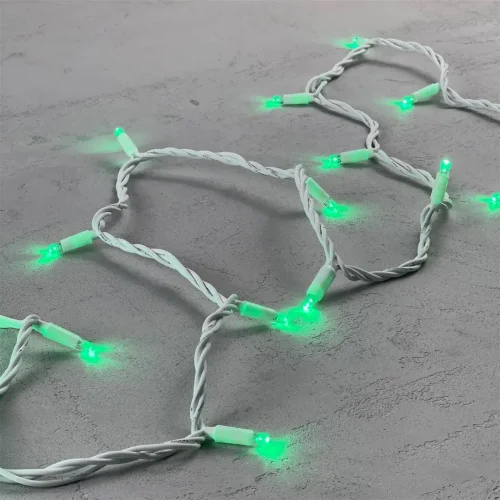 Гирлянда Нить 10м Зеленая 24В, 75 LED, Провод Белый Каучук, IP65. Фото 3.