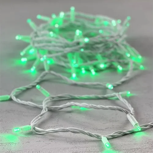 Гирлянда Нить 10м Зеленая 24В, 75 LED, Провод Белый Каучук, IP65. Фото 6.