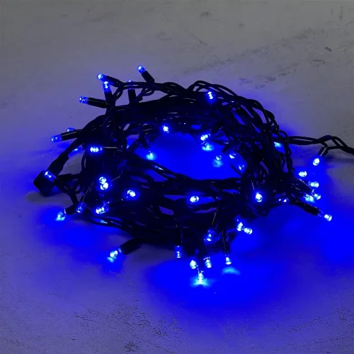 Гирлянда Нить 10м Синяя 220В, 75 LED, Провод Черный Каучук, IP65. Фото 1.