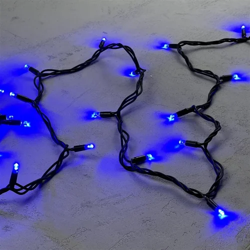 Гирлянда Нить 10м Синяя 220В, 75 LED, Провод Черный Каучук, IP65. Фото 2.
