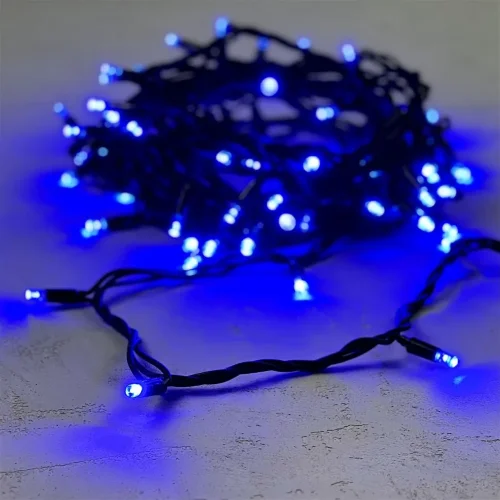 Гирлянда Нить 10м Синяя 220В, 75 LED, Провод Черный Каучук, IP65. Фото 5.