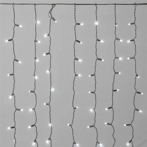 Гирлянда Занавес Облегченный c Колпачком 2 x 1 м Белый 220В, 200 LED, Провод Черный Каучук 2,3мм, IP65. Фото 1.