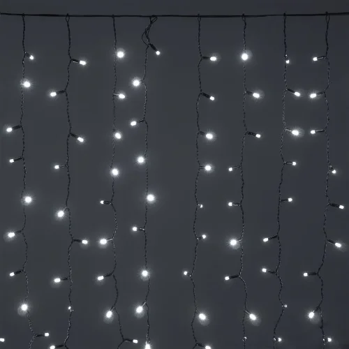 Гирлянда Занавес Облегченный c Колпачком 2 x 1 м Белый 220В, 200 LED, Провод Черный Каучук 2,3мм, IP65. Фото 3.