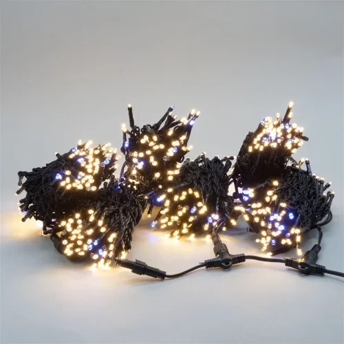 Комплект 3 Тепло-Белых Нити по 20м с Мерцанием Белого Диода, 600 LED, Провод Черный Каучук 2,3мм, IP54. Фото 1.