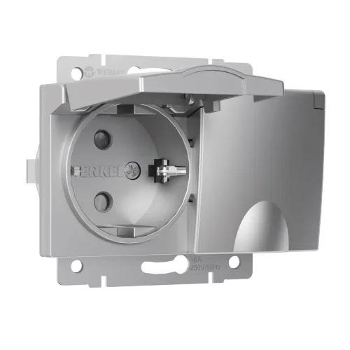 Розетка двойная влагозащ. с зазем. с защит. крышками и шторками серебряный W1172206 - фото