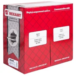 Кабель витая пара SF/UTP кат.5e 4х2х0.51 24AWG solid PVC INDOOR медь сер. (305м) (м) Rexant 01-0342