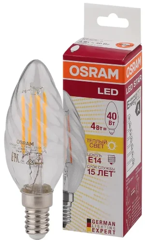 Лампа светодиодная филаментная 4W/2700K (=40W) E14 | LED BW Star 2Y FILAMENT | - OSRAM. Фото 2