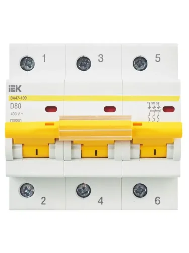Выключатель автоматический модульный 3п D 80А 10кА ВА47-100 KARAT IEK MVA40-3-080-D - фото 2