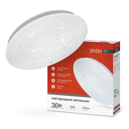 Светильник светодиодный серии DECO ОРИОН 36Вт 230В 4000К 3240Лм 380х55мм IN HOME - Фото