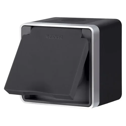 Розетка влагозащ. с зазем. с защит. крышкой и шторками Gallant черный с серебром W5071234 W5071234 - фото